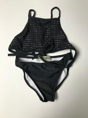 Black Mesh Halterkini