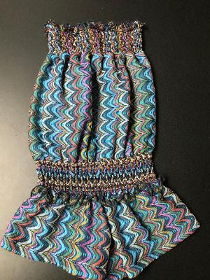 SMOCKED ROMPER TURQ/PINK ZIG ZAG