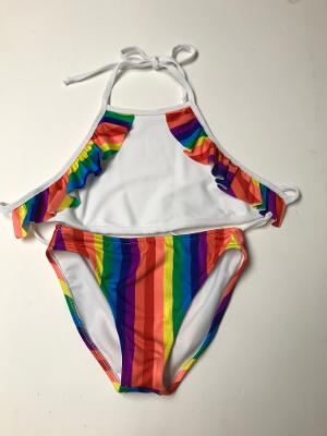 WHITE/ RAINBOW STRIPE HALTERKINI