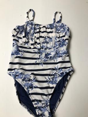 NAVY FLORAL STRIPE 1PC FRINGE TANKSUIT