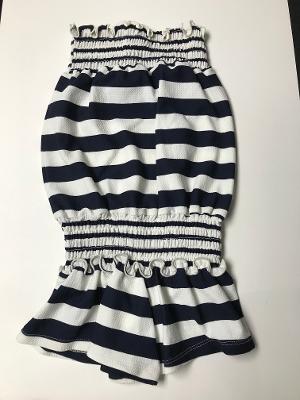 SMOCKED ROMPER NAVY WIDE STRIPE