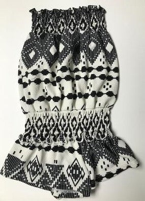 SMOCKED ROMPER BLACK AZTEC