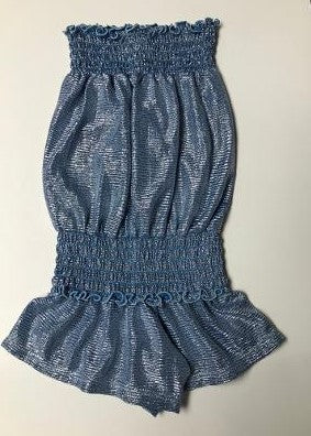 SMOCKED ROMPER PLEATED BLUE ICE SHIMMER