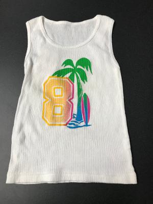 WHITE #8 PALM TREE FITTED TANK TOP