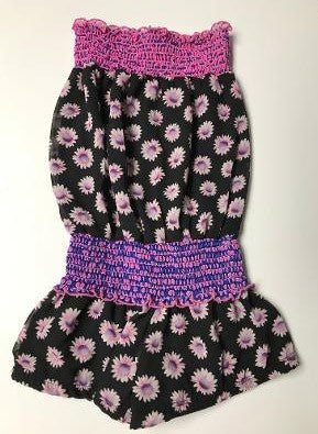 SMOCKED ROMPER BLACK DAISY MIX