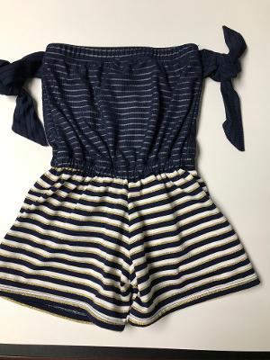 BEACH ROMPER NAVY STRIPE TIES