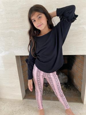 Black Kourtney Ruffle Top/Pink Snake Leggings Set