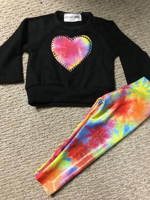 Black Smush Rainbow Studded Heart/ Rainbow legging Infant Set