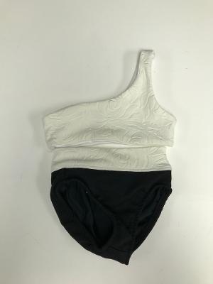 White Emb Rose/Black 1 Shoulder Bikini