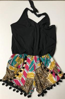 HALTER ROMPER BLACK/CAVALLI POM POMS