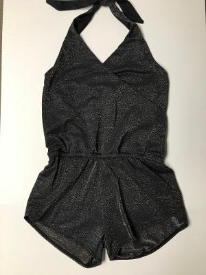 HALTER ROMPER BLACK GOLD SHIMMER