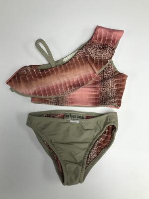 Coral Snake/Tan 1 Shoulder Ruffle Bikini