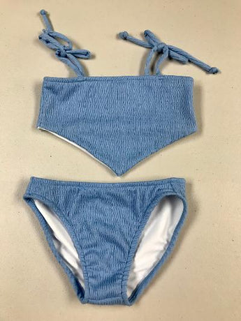 Blue Smocked Triangle Bikini