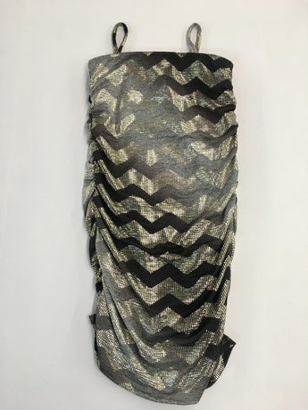 Black Metallic Zig Zag Rusched Dress