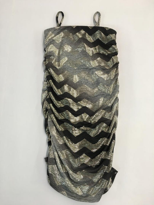 Black Metallic Zig Zag Rusched Dress