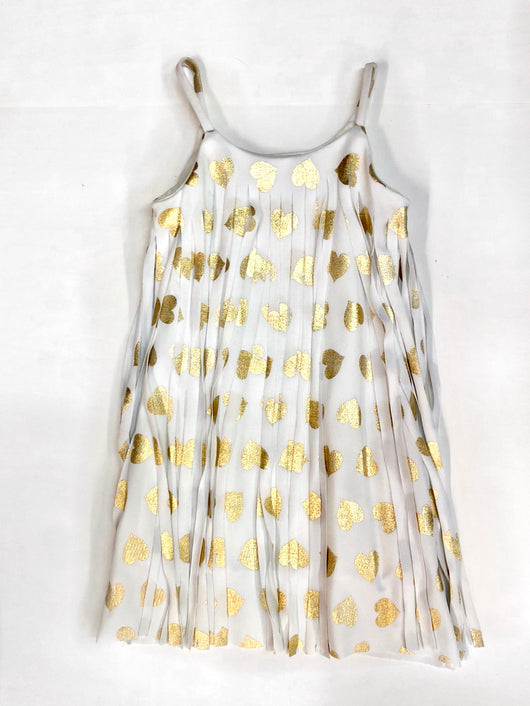 White Gold Heart Cut Fringe Dress Les Tout Petits White Gold Heart Cut Fringe Dress Les Tout Petits
