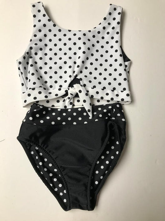 WHITE/BLACK DOT KNOT BIKINI