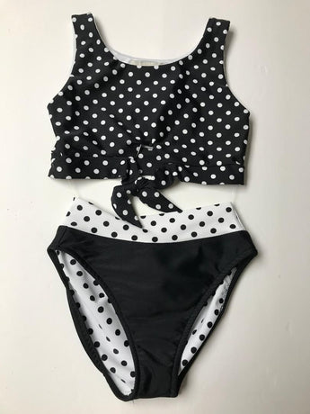 BLACK/WHITE DOT KNOT BIKINI