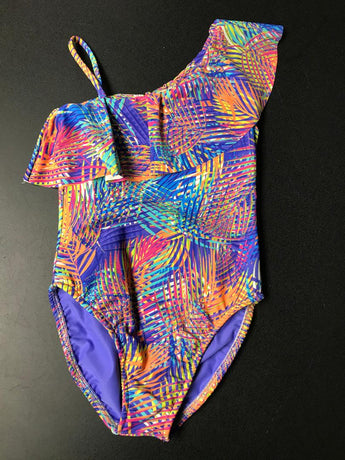 RAINBOW PALM 1 SHOULDER RUFFLE SUIT