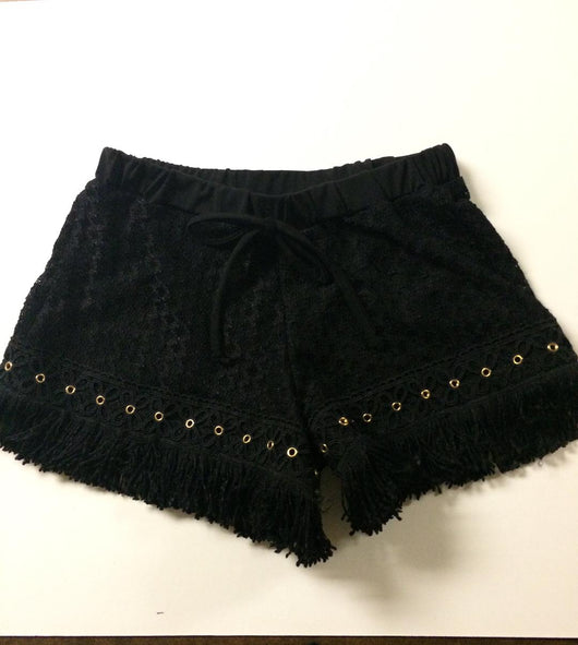 Black Crochet Fringe Short