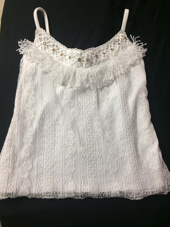 White Column Fringe Top