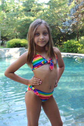 RAINBOW STRIPES BIKINI STONES/TIES