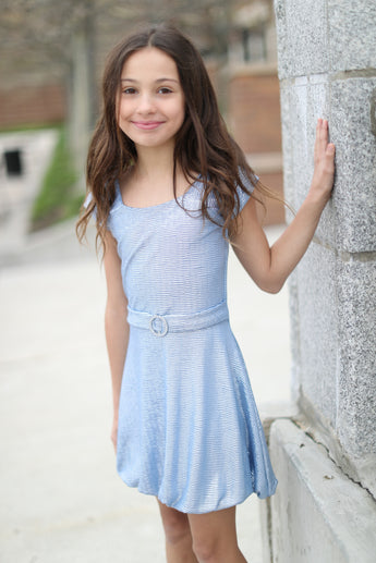 Blue Ice Pleated Belted Valentina Dress