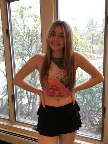 ON MODEL FOR TRIPLE RUFFLE SHORTS
