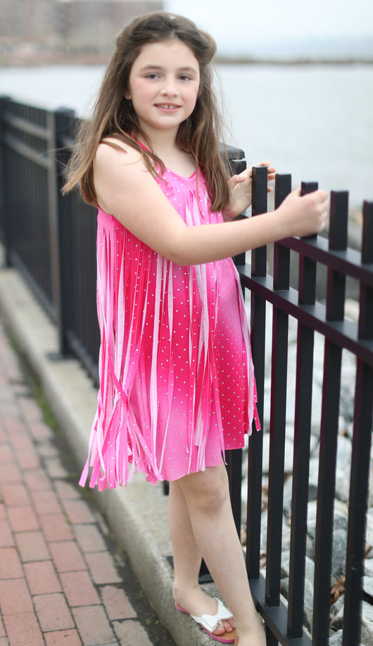 Pink Studded Cut Fringe Dress