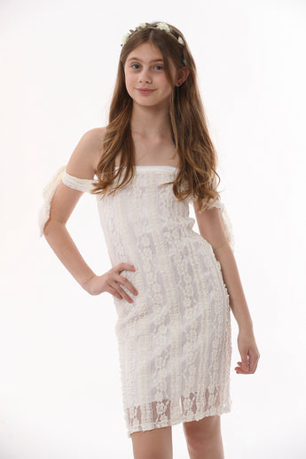 White Column Ruffle Bandage Dress Ties