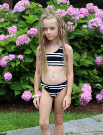 Black White Stripe 1 shoulder Bikini