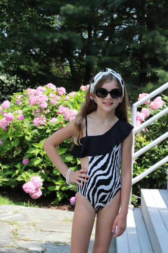 Zebra 1 Shoulder Ruffle Monokini