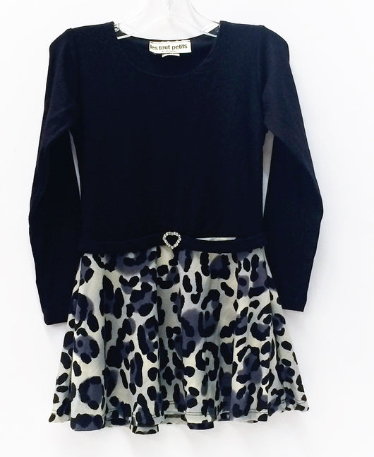 Black/Grey Cougar Belted Skater Dress