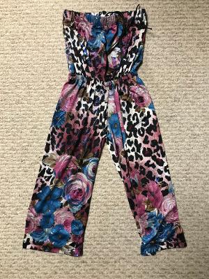 STRAPLESS JUMPSUIT LEOPARD FLORAL