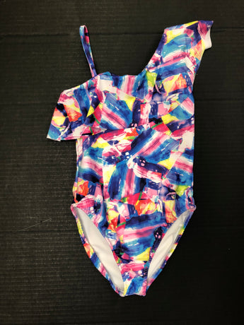 PAINT SPLASH ISLE 1 SHOULDER RUFFLE TANKSUIT
