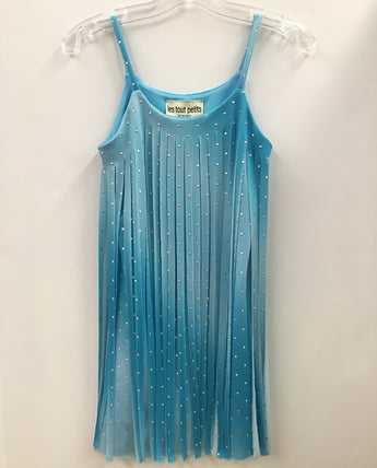 Turquoise Studded Cut Fringe Dress