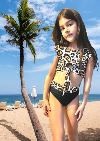 Snow Leopard Cap Sleeve Knot Bikini