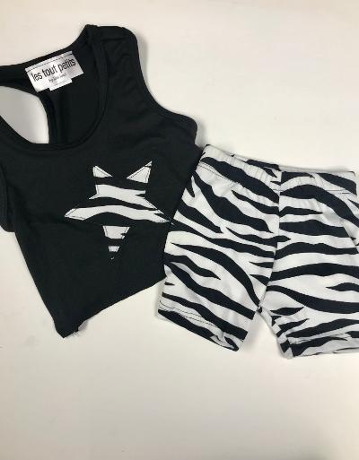 Black Racer Crop Top Zebra Star/ Zebra Short Infant Set
