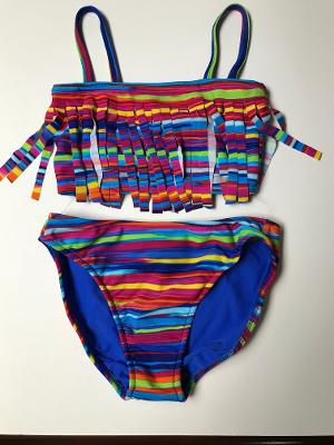 Multi Stripe Fringe Bandeau Bikini