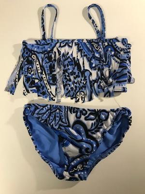 Blue White Paisley Fringe Bandeau Bikini