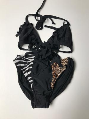 Black Fringe Bikini/Zebra-Leopard Side