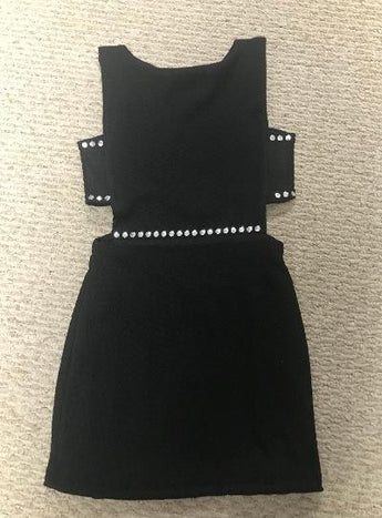 Black Smocked Bandage  Cut Out Dress Studs
