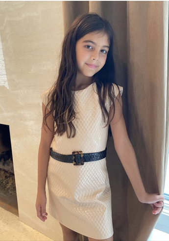 Bone Quilted Sheath Dress Belted