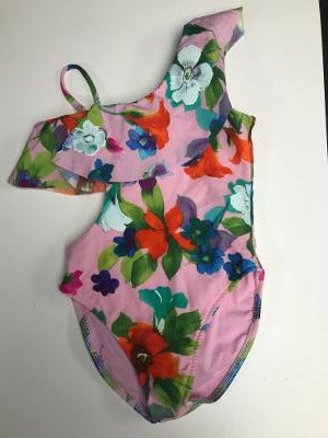 Pink Floral 1 Shoulder Ruffle Tanksuit