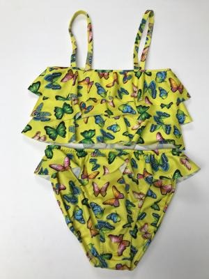 Yellow Butterfly Triple Ruffle Bandeau Bikini