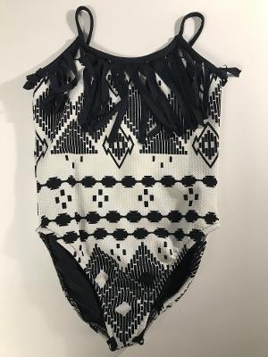 BLACK WHITE AZTEC 1PC FRINGE TANKSUIT