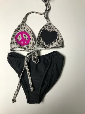 Sand Cheetah/ Black Bikini/Peace Heart