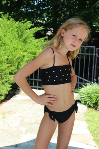BLACK BANDEAU BIKINI STARS/TIES