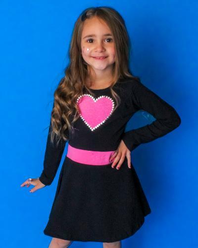 Black/Pink Croc Insert Flare Dress Pink Crock Heart Studs