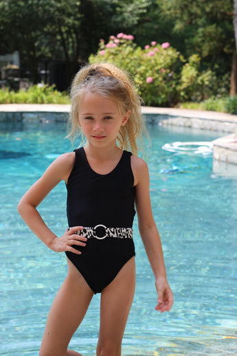 Black Cougar Belt Criss Cross Back Tanksuit